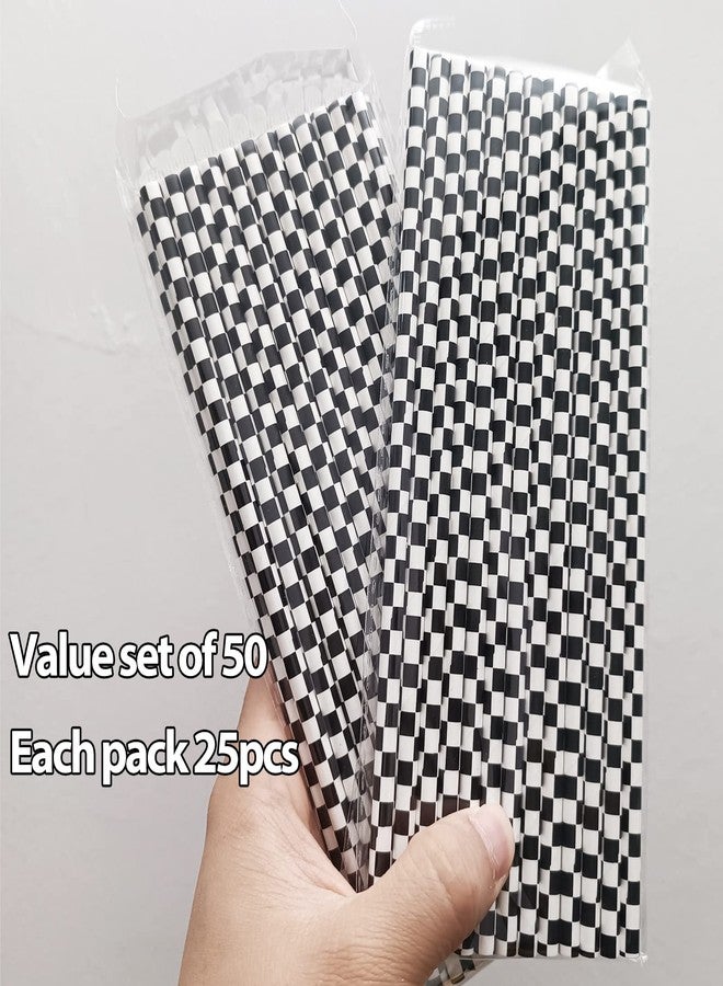 EaciTown 50 Pcs Checkered Flag Paper Straws Racing Car Straws Black and White Checkered Drinking Straws for Racing Birthday Party Decorations - Image 4